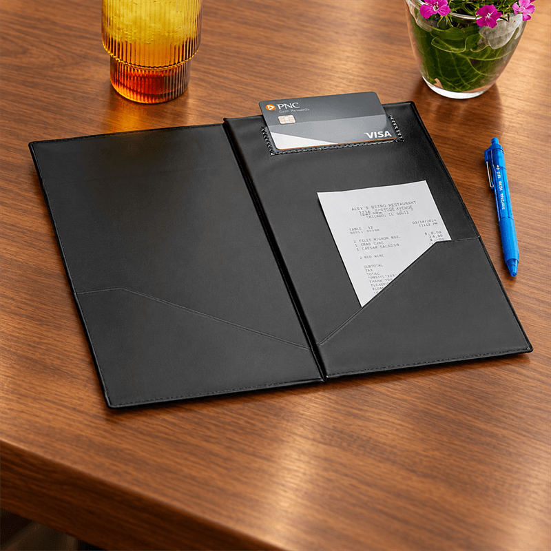 Branded check presenters and server books