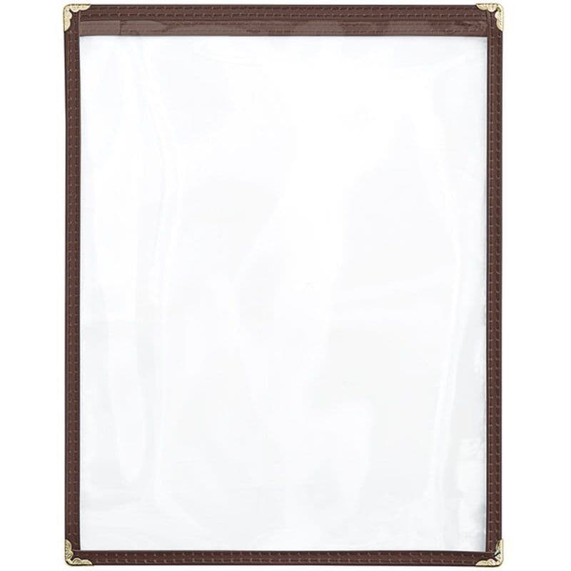 Brown 2-View Single Pocket Sewn Vinyl Menu Cover