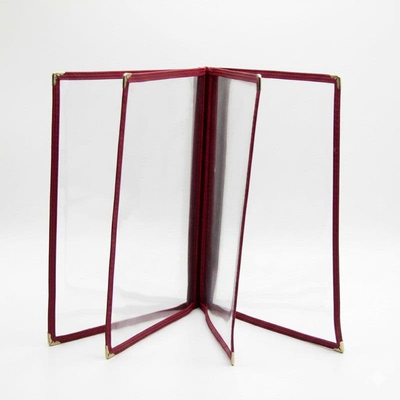 Burgundy 4 page 8 view clear menu cover for 8.5 by 11 inch inserts