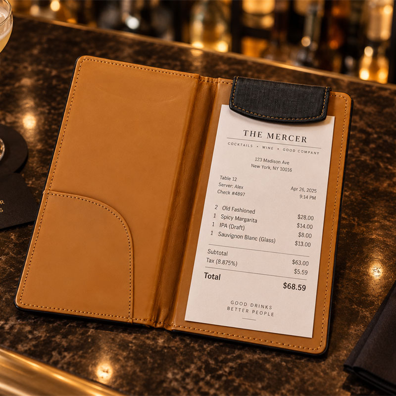 Custom check presenters for bars and lounges