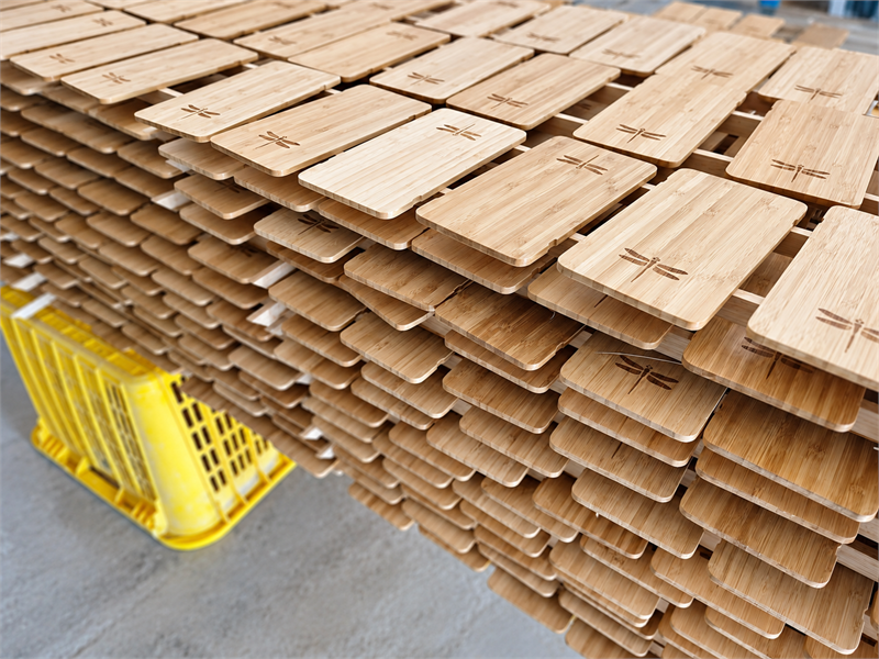 Bamboo boards drying during production